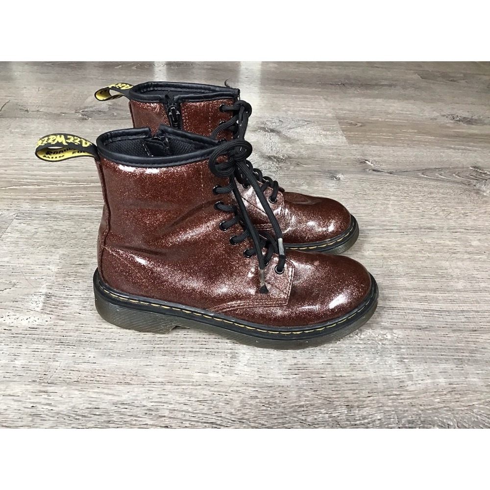 Dr. Martens 1460 Glitter J Kids Size 3 US Lace-Up Ankle Combat Boots Red Glitter